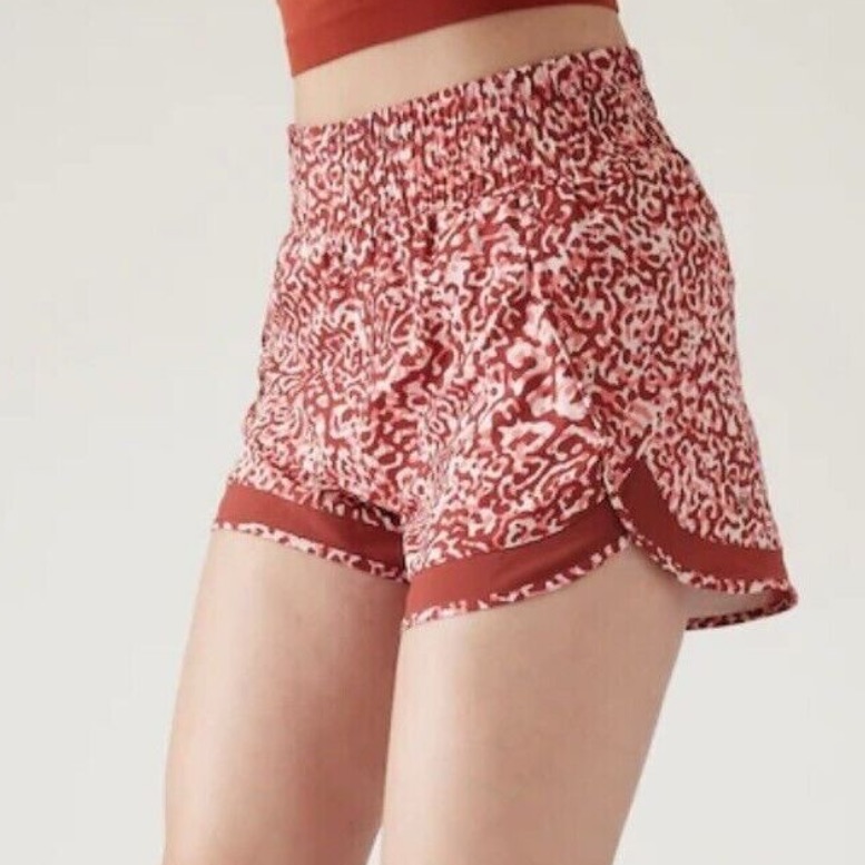 Nwot Athleta Mesh Run High Waist Women's Red Patterned Shorts Size Xxs